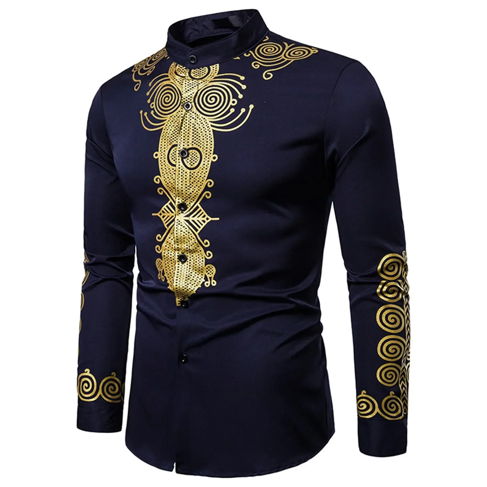 African Dashiki Print Men's Turn-down Collar Button Shirts Casual Short/Long Sleeve Tops Hip Hop Ethnic Style Streetwear Clothes