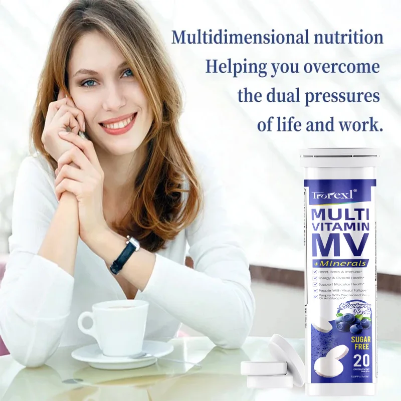 

Multivitamin Mineral Effervescent Tablets Support Enhance Immunity, Balanced Nutrition, Strength Protection, Blueberry flavor