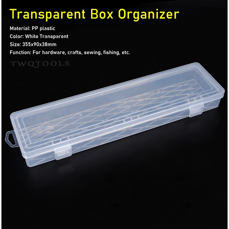 2PCS 14-Inch Long Box Organizer Transparent Container Plastic Clear Storage Case for Tools Crafts Hobby Office School Supplies