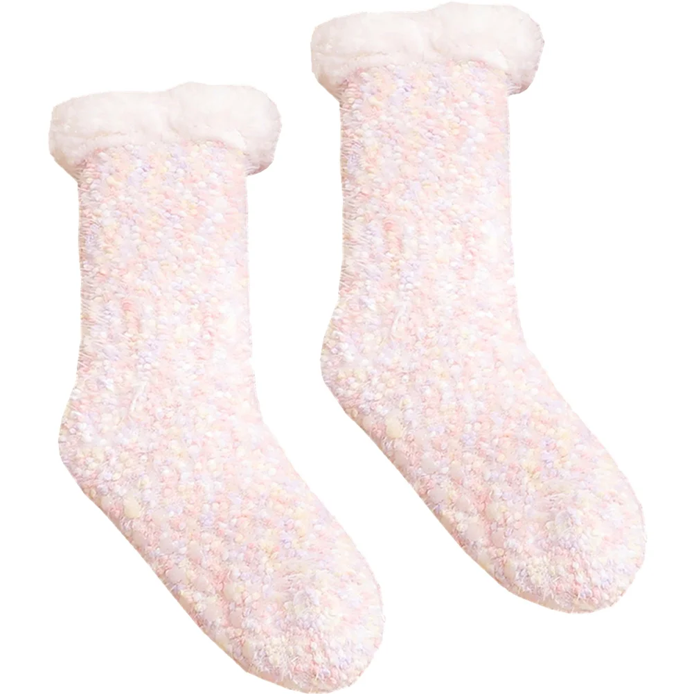 Thermal Sleep Socks Bed House Slippers Pink Fluffy Nonslip Floor Fuzzy for Warm Household