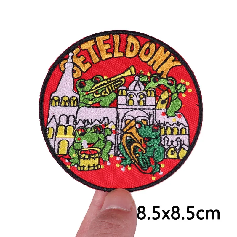 Oeteldonk Emblem Full Embrodery Patch Forg Carnival For Netherland Iron On Patches On Clothes Frog Patches For Clothing Applique