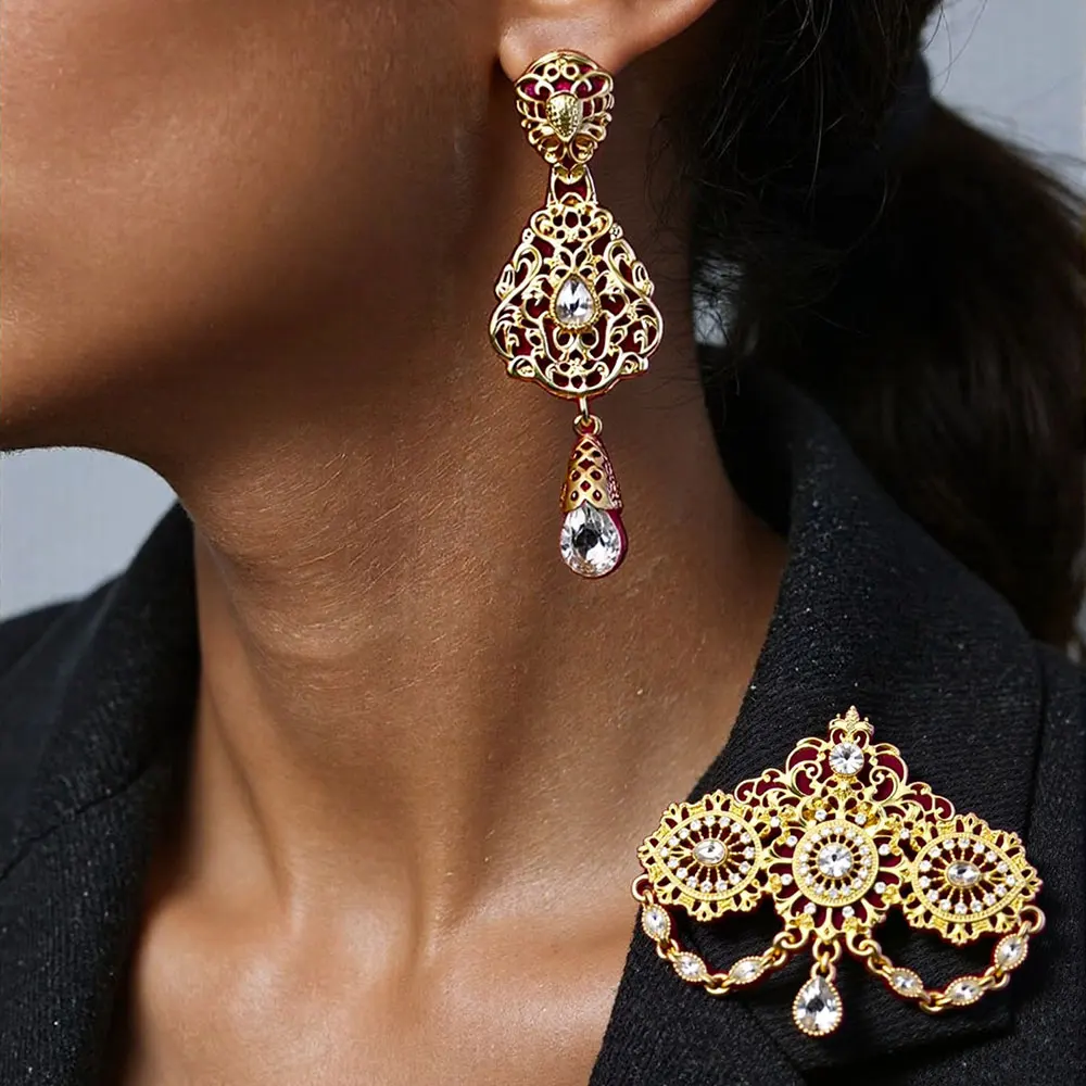 Ethnische Algerien Marokko Kaftan Brosche Ohrring Schmuck Sets Für Frauen Arabisch Braut Hochzeit Bijoux Türkische Party Juwel