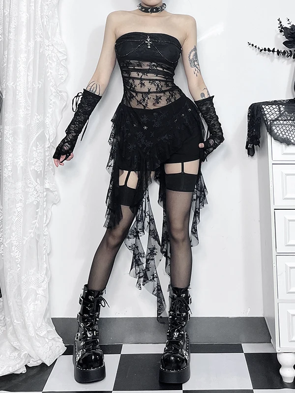 

Gothic Lace Crop Top Women's loween Slim Fit ort Length Nylon Fabric Versatile Sle Pure Color k Sexy Strapl Blouse