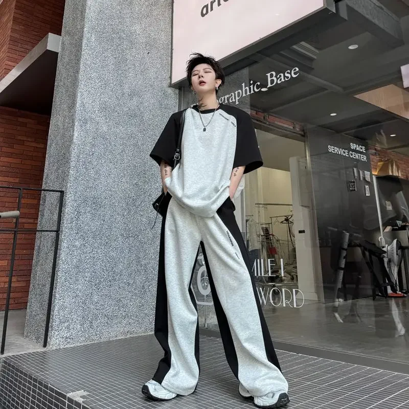 

Мужская футболка с алфавитом, комплекты брюк, летняя одежда с графическим принтом, модная мужская одежда 2025 года, обычный крой, корейский комплект из двух предметов, мужские брюки