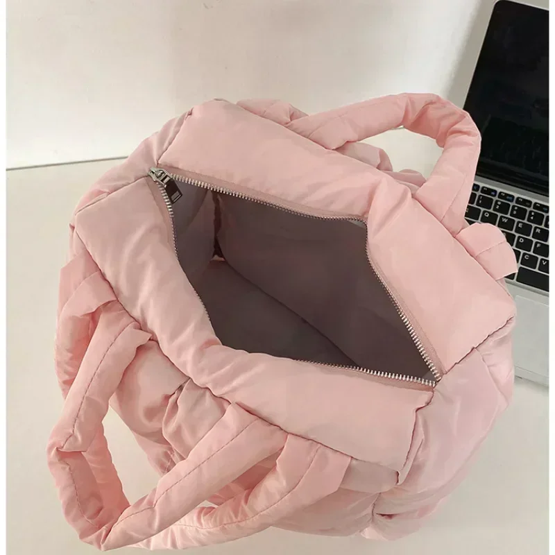 Women Retro Checkered Quilted Shoulder Bag Solid Color Soft Handbags Soft Tote Handbags Pink Sapce Padded Tote Brand Designer image 2