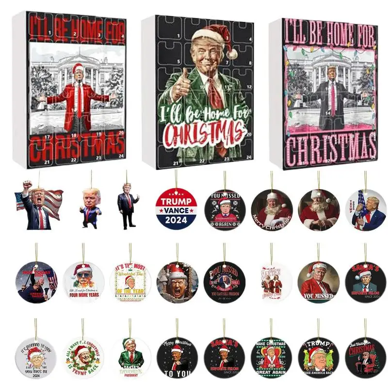 Christmas Trumps Pendant Advent Calendar Christmas Tree 2D Acrylic DonaldTrump Hanging Pendant 24 Days Trumps Countdown Calendar