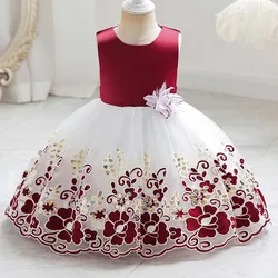 Summer New Girl's Sticker Color Block Sleeveless Mesh Dress Birthday Party Wedding Flower Boy Sweet and Cute Evening Dress