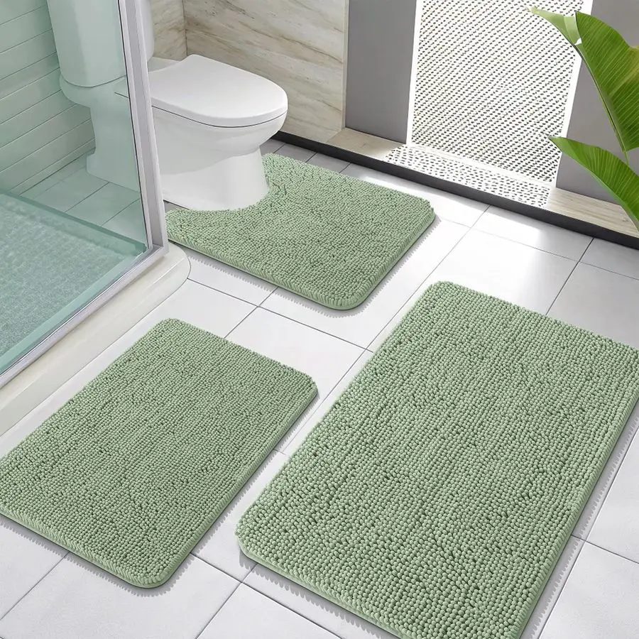 

Наборы ковриков для ванной из 3 предметов: мягкие впитывающие коврики из шенилла и U-образный контурный коврик для унитаза, быстросохнущие, аксессуары для домашнего декора.