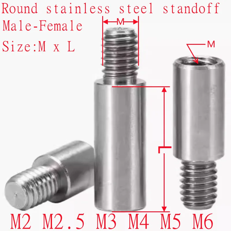 M2 M2.5 M3 M4 M5 M6 stainless steel Threaded Pillar Male to female Round Spacing PCB Standoff Spacer Single Head Column