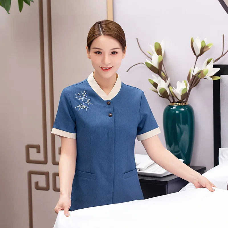 

Work Female Hotel Room Attendant Summer Clothes Property Aunt Cleaning Service Uniform Short Sleeve Br