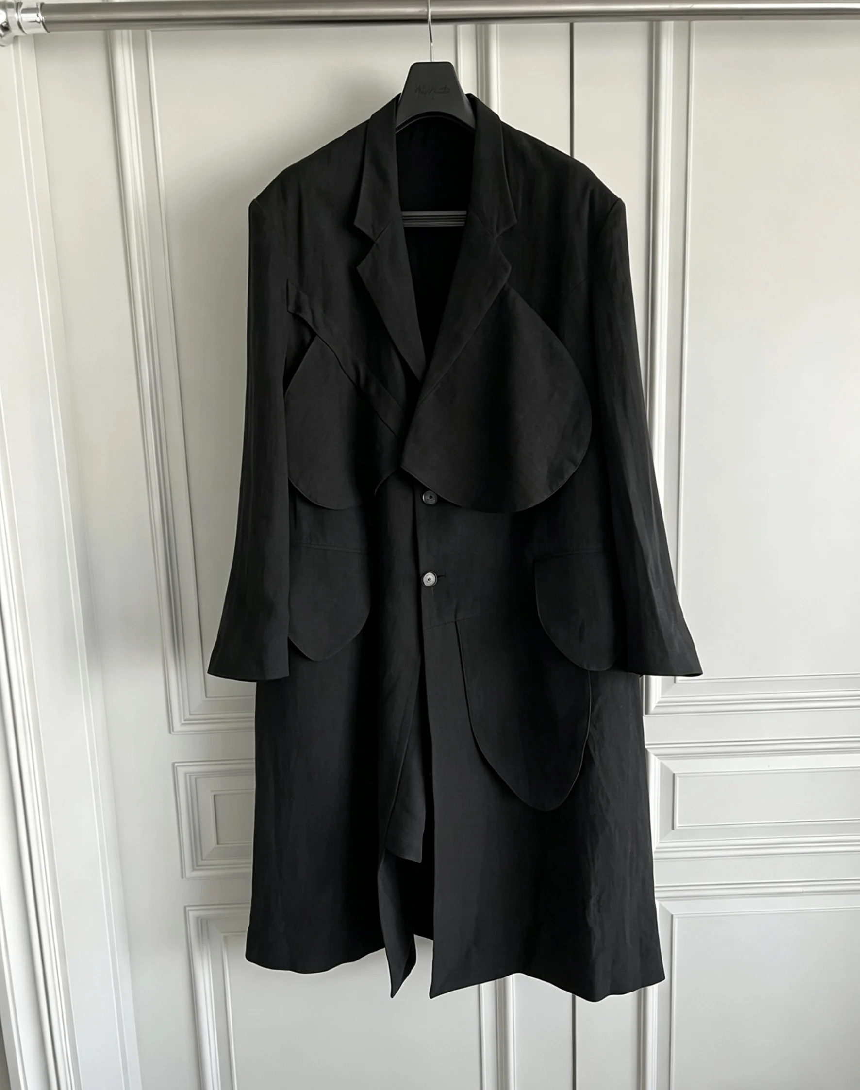 TOP-YAMAMOTO's original design: Circular fabric block design, swaying coat, circular piece deconstruction, long trench coat