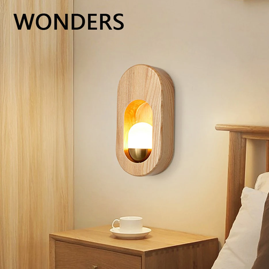 

Nordic Home Decoration Wall Lamp Nature Wood Material Acrylic Lampshade Sconce Light LED Soft Style Restaurant Cafe Wall Lustres