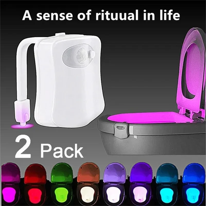 1/2Pack Toilet Night Light 8 Colors Changing LED Automatic PIR Motion Sensor Toilet Night Light Bowl for Bathroom Washing Room