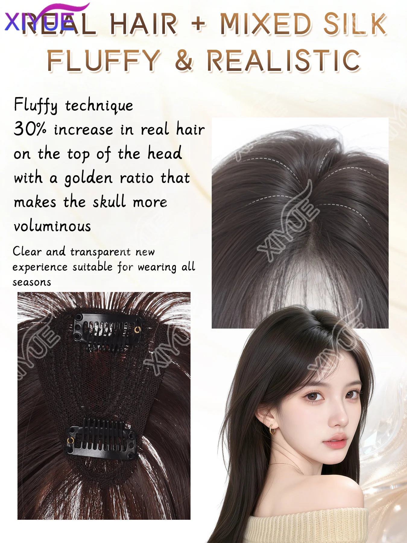 XIYUE Middle Part Fake Bangs Fringe Synthetic Topper Hairpiece Clip-In Bang Extension Natural Invisible Clourse Hairpiece Women