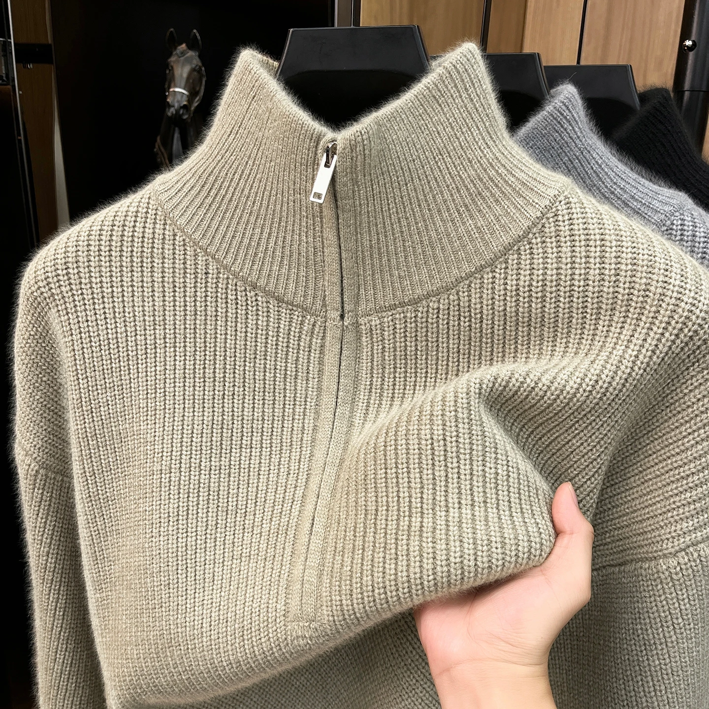 Trend New half zipper solid color sweater men's luxury autumn winter soft comfort warm half high neck casual knitted pullover