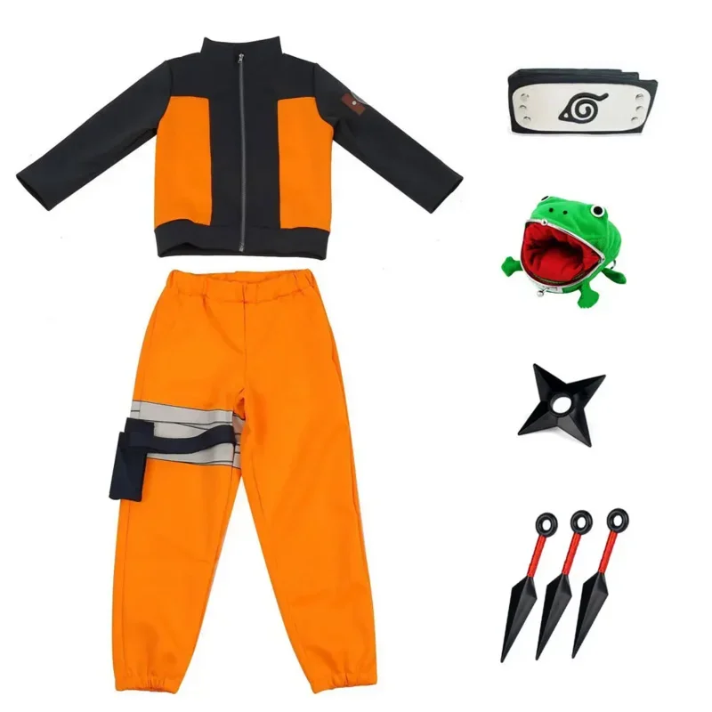 Akatsuki Uzumaki Cosplay Costume pour enfants, veste et pantalon, bande de sauna, portefeuille grenouille, uniforme pour enfants, Kunai Halloween, MN9, garçons et filles