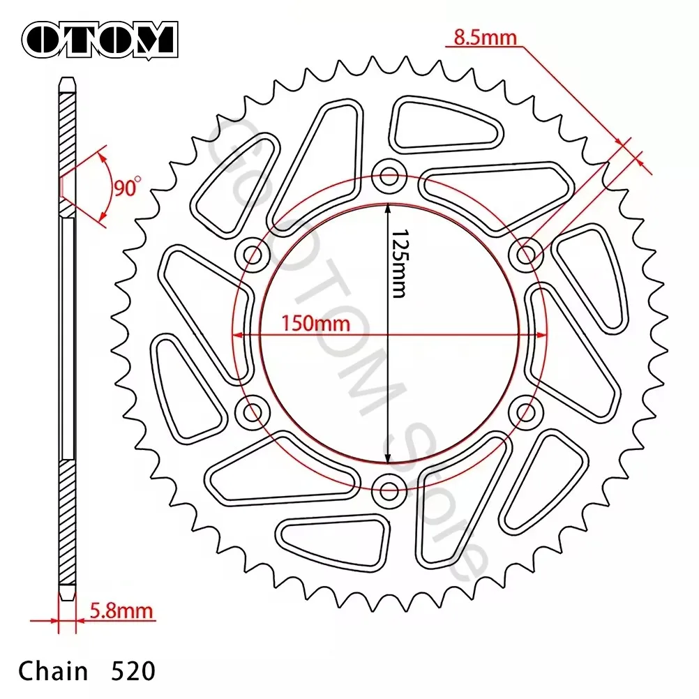 

OTOM 1991-2025 Motorcycle Rear Sprocket Chain 520 52T For KTM HUSQVARNA GASGAS SX SXF EXC EXCF XC XCF TC FC TE FE MC EC ECF EXF