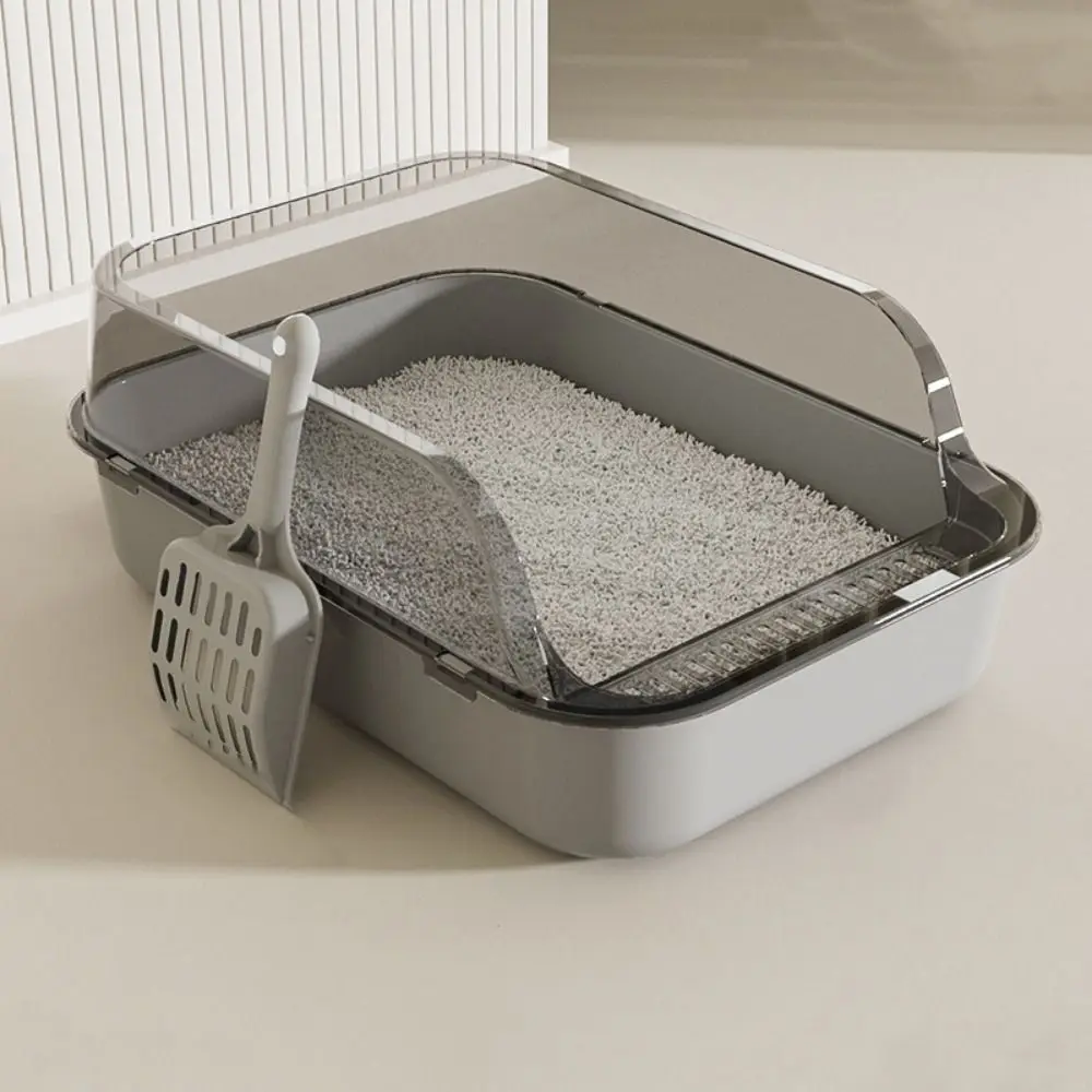 Semi-closed Cat Litter Box Cat Sanitary Tray Plastic Anti Splash Cat Bedpan with Shovel Open Top Kitten Litter Pan Home