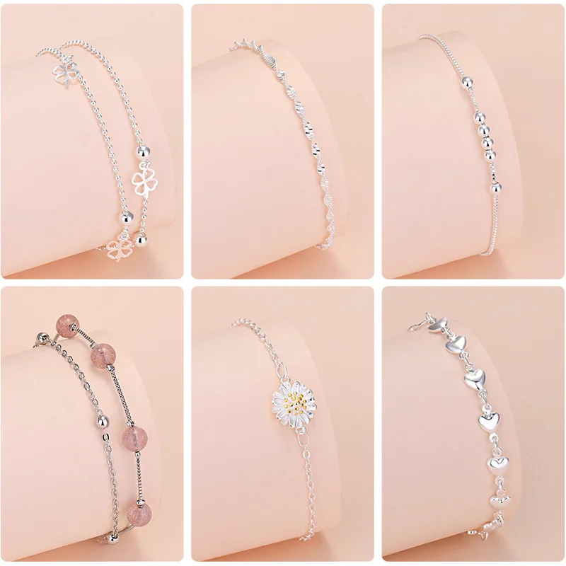 

925 Sterling Silver Lucky Bead Charm Bracelet For Women Chain Round Bangles Fashion Luxury Quality Jewelry Christmas Accessories