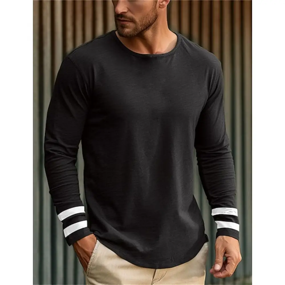 Casual Simple Style Men's T Shirt Street Trend Daily Clothing Fashion Comfortable Long Sleeve T-shirt Autumn Loose Pullover Tops