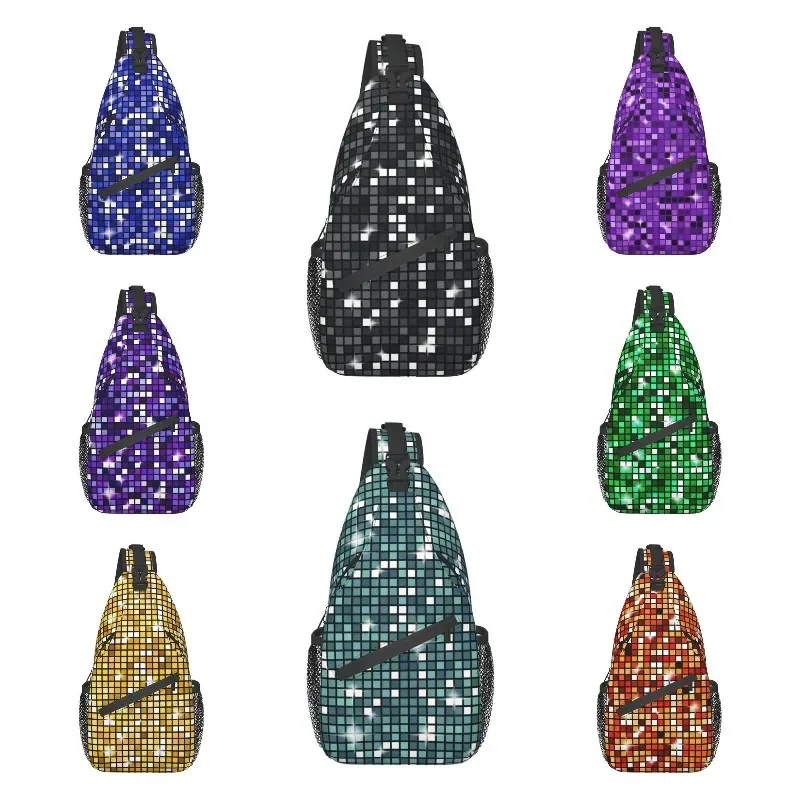 

Повседневные черные бриллиантовые диско-шарные блестящие сумки на слинге для путешествий, мужской рюкзак через плечо на груди, рюкзак на плечо