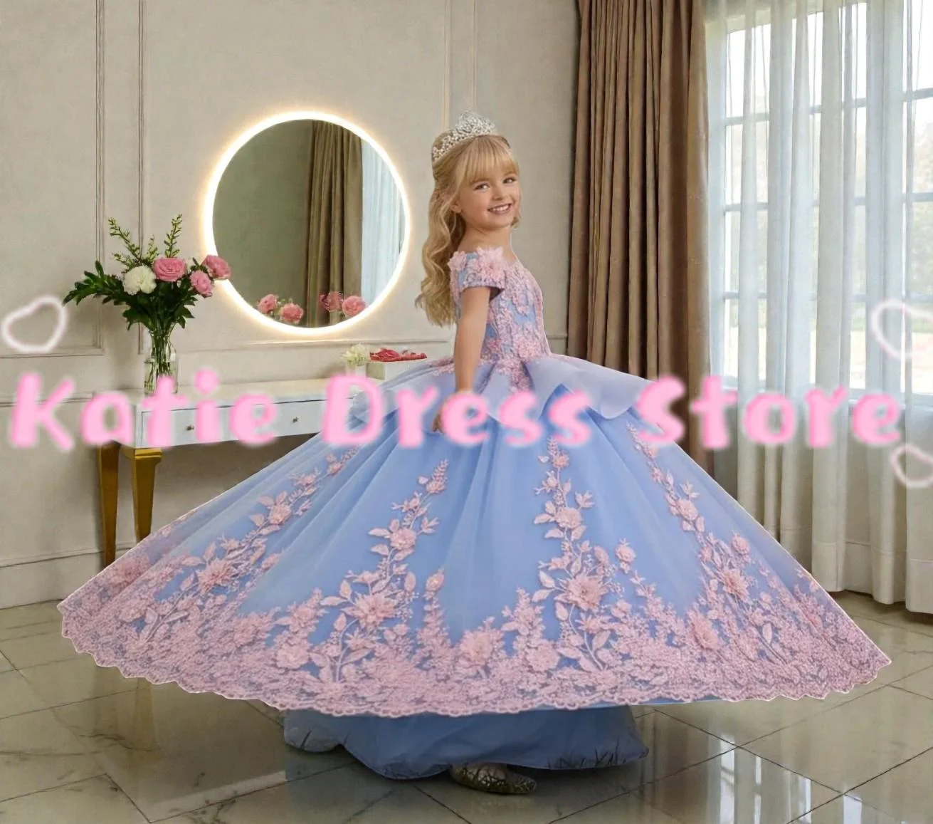 

Elegant Applique Flower Girl Dress For Wedding Tulle Puffy Princess Kids Birthday Party First Communion Ball Gowns Customized