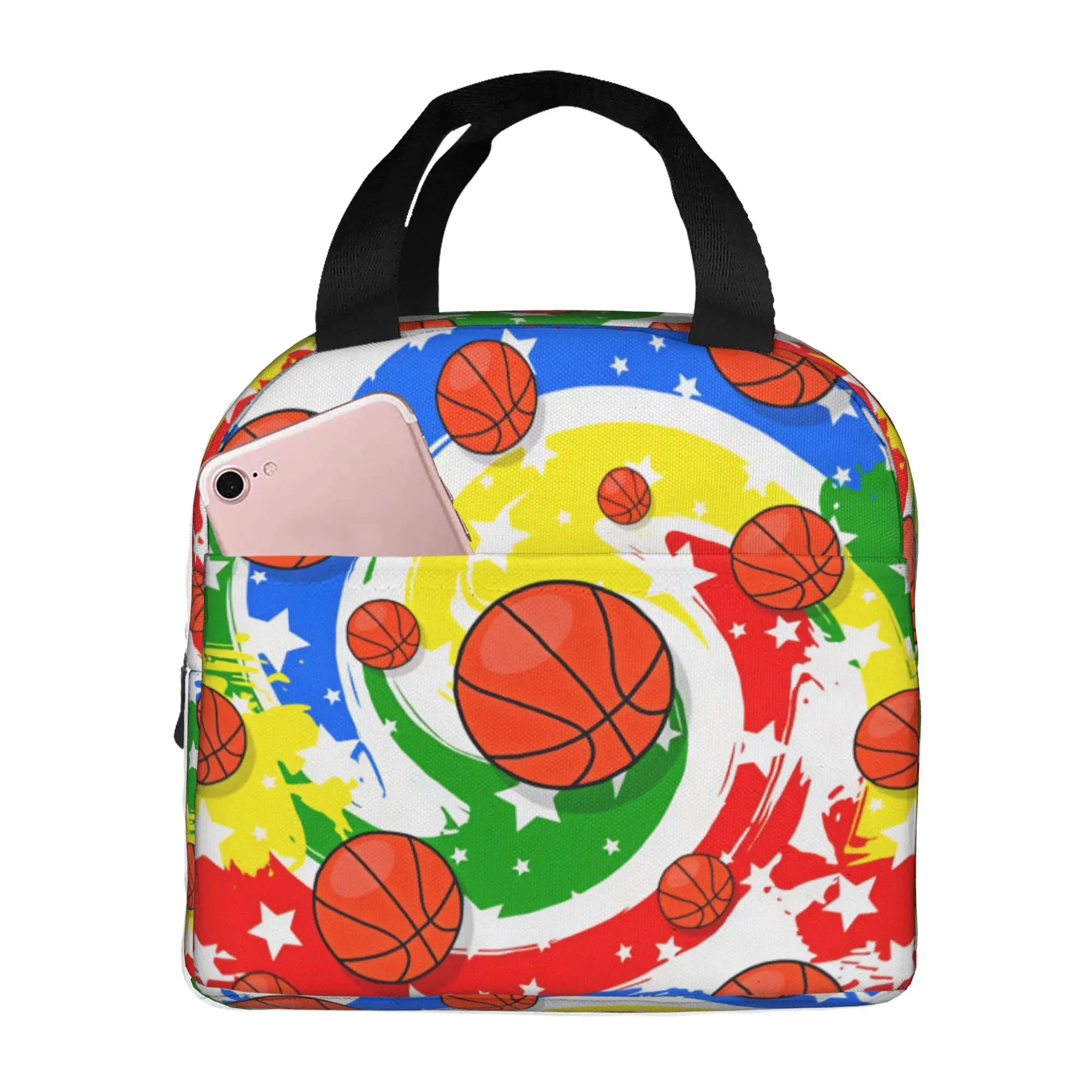 Color Graffiti Swirl Basketball Stars Insulated Lunch Bag for School Office Pop Art Leakproof Thermal Cooler Lunch Box Women Men