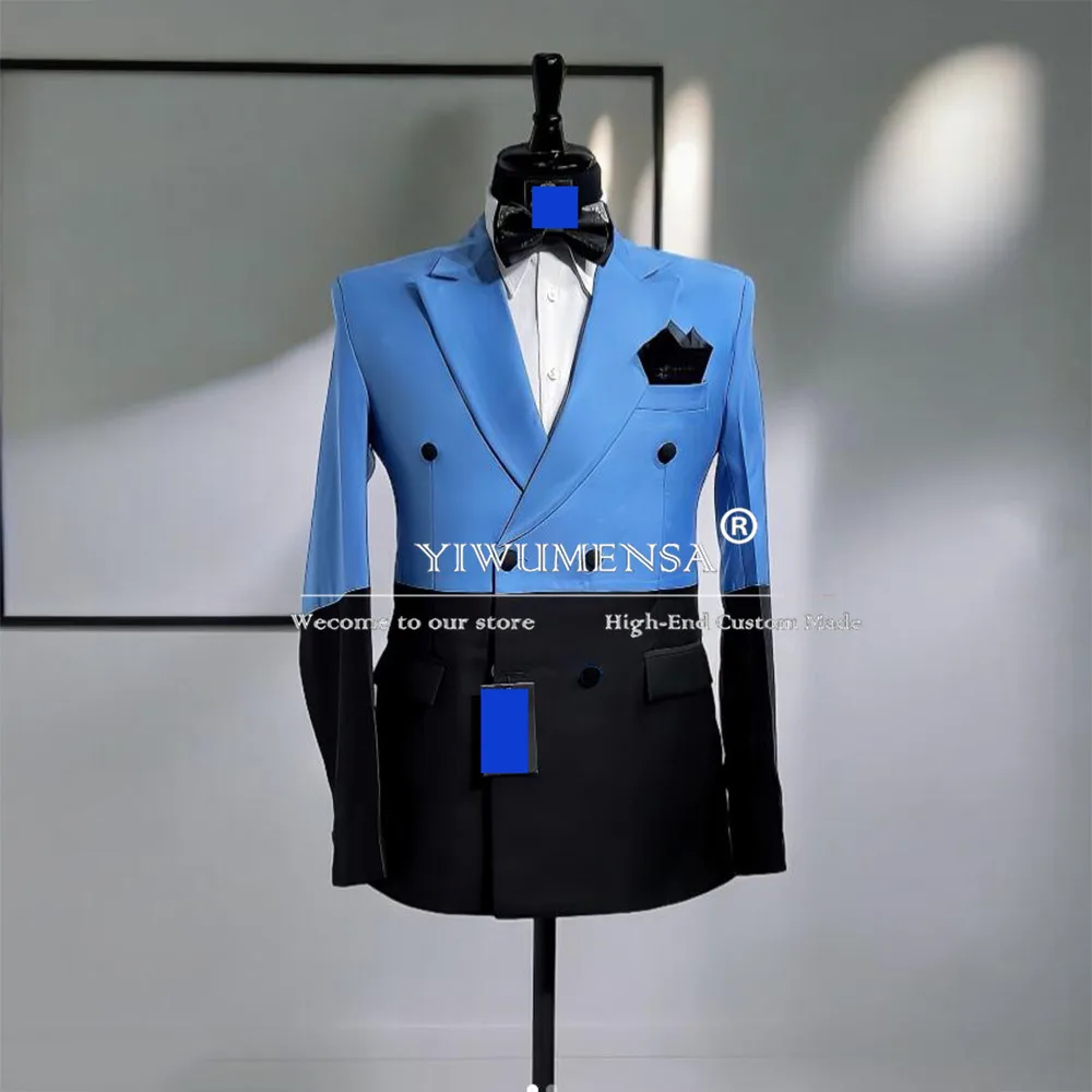 

Classic Splicing Suits Men Double Breasted Jacket Pants 2 Pieces Male Fashion Groom Wedding Tuxedos Banquqet Prom Blazer Sets