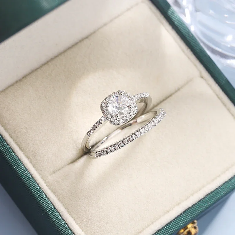 Women's 2pcs 925 Silver Plated Wedding Ring Set, Elegant Gift