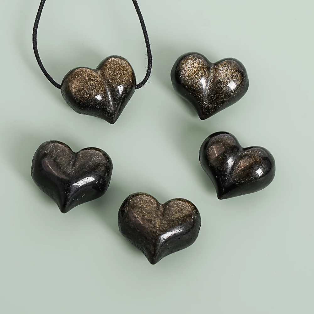

Золотистые блестящие подвески в форме сердца из обсидиана, 5 шт., 17x14 мм, мерцающие амулеты любви для подарков на День святого Валентина и поделок своими руками