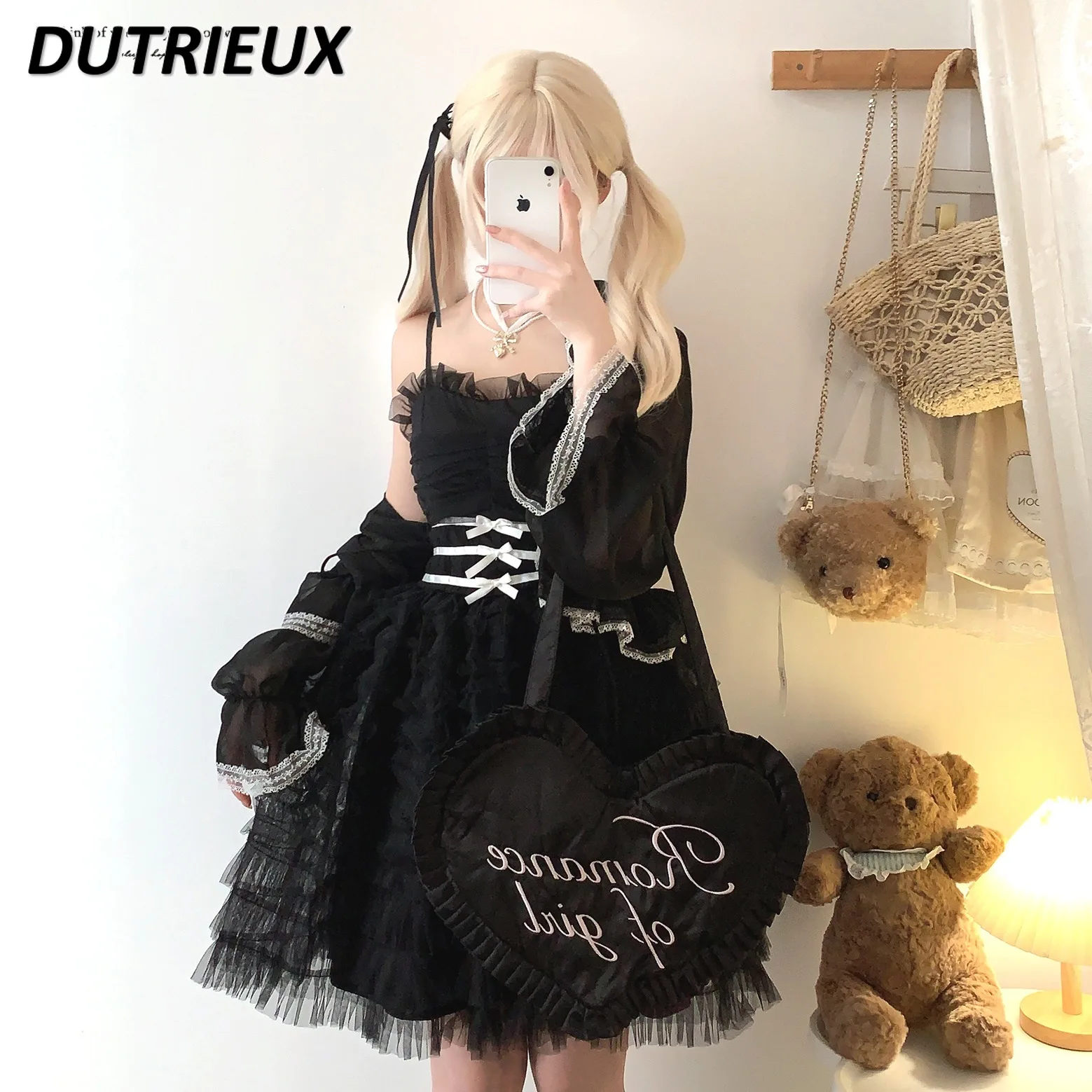 

Summer New Cascade Cake Bow High Waist Suspender Elegant Dress Sweet Girls Versatile Slimming Sleeveless Short Dresses
