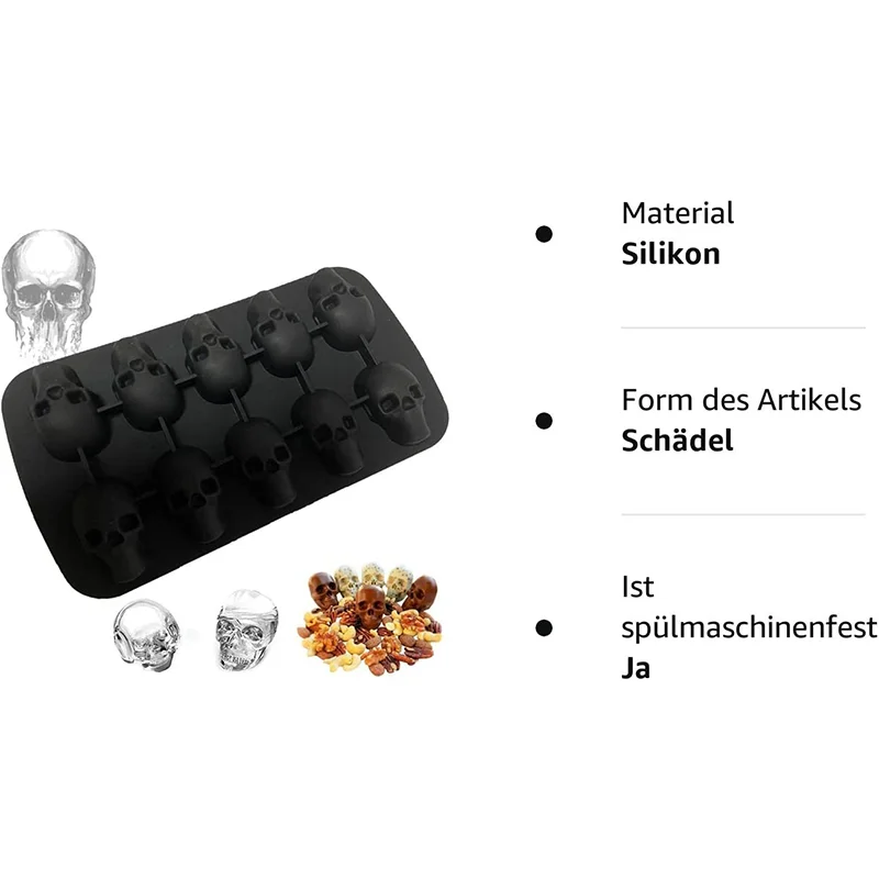 Halloween 10 Cells 3D Skull Ice Cube Mold Silicone Ice Cube Tray Ice Cube Maker DIY Whiskey Ice Ball Mold Chocolate Pastry Mould