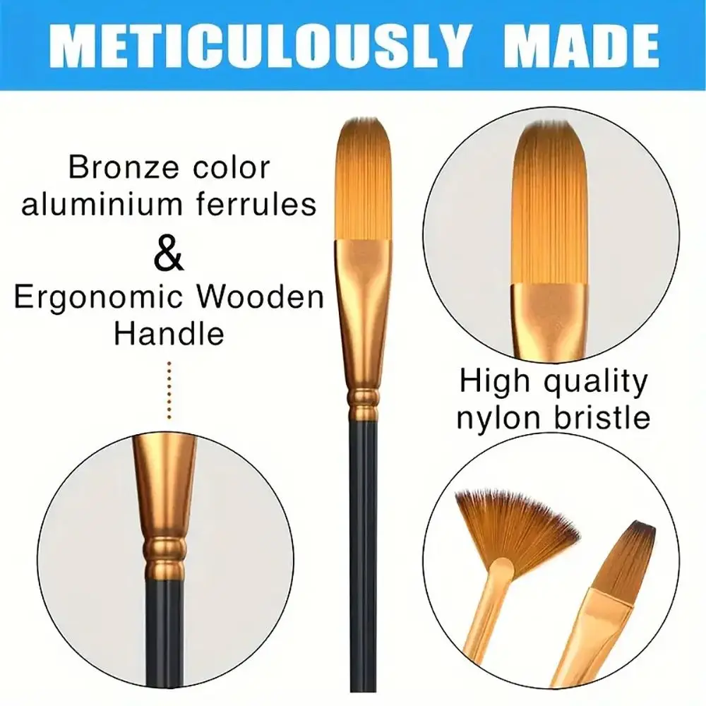12Pcs/Set Nylon Hair Painting Brush Set Acrylic Materials Watercolor Gouache Oil Painting Brush Multi-functional Short Wood Rod