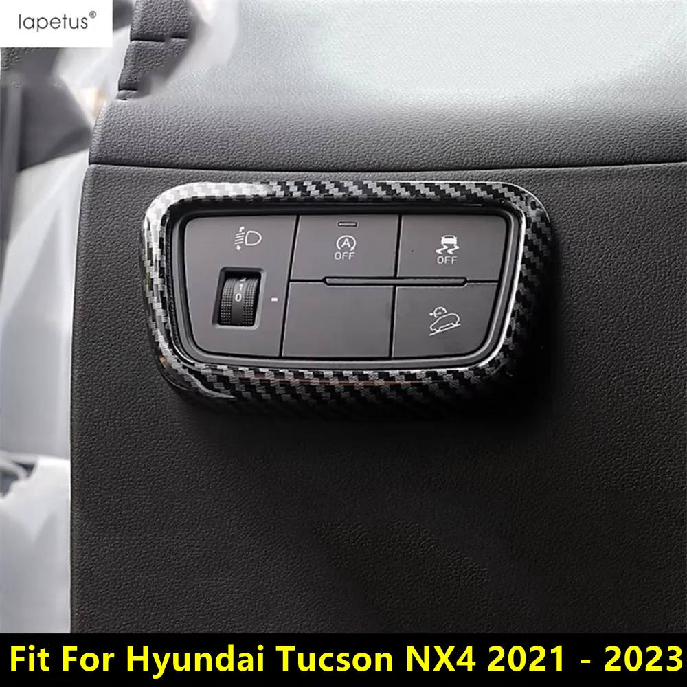 

For Hyundai Tucson NX4 2021 2022 2023 Head Lamp Light Switch Adjust Panel Control Cover Trim Carbon Fiber Interior Accessories