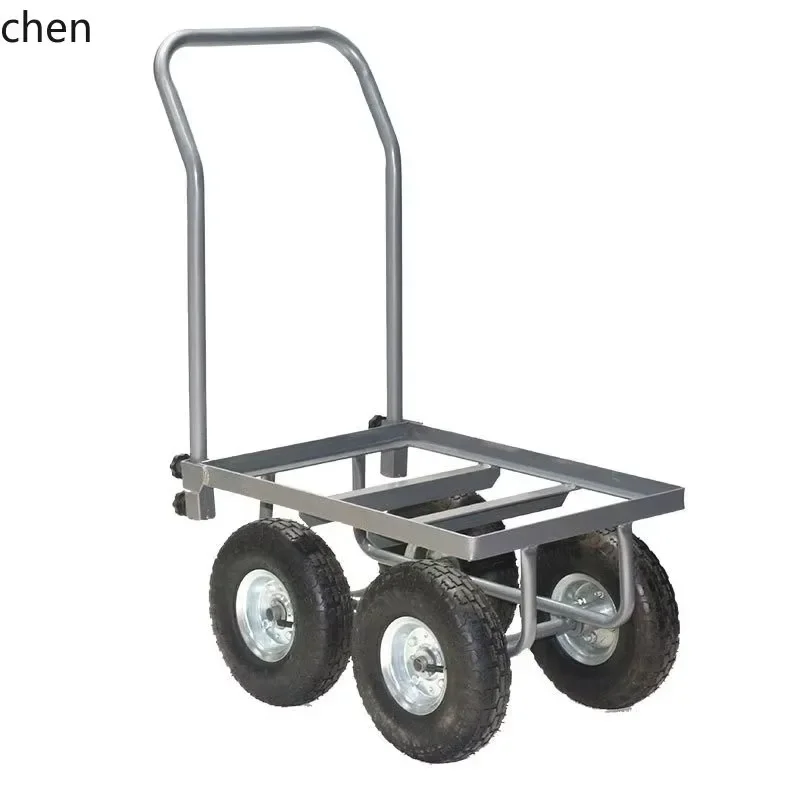 JX-21Hardware Tool Handcart, 4-Wheel Small Cart With Plastic Basket, Labor-Saving Large Wheels