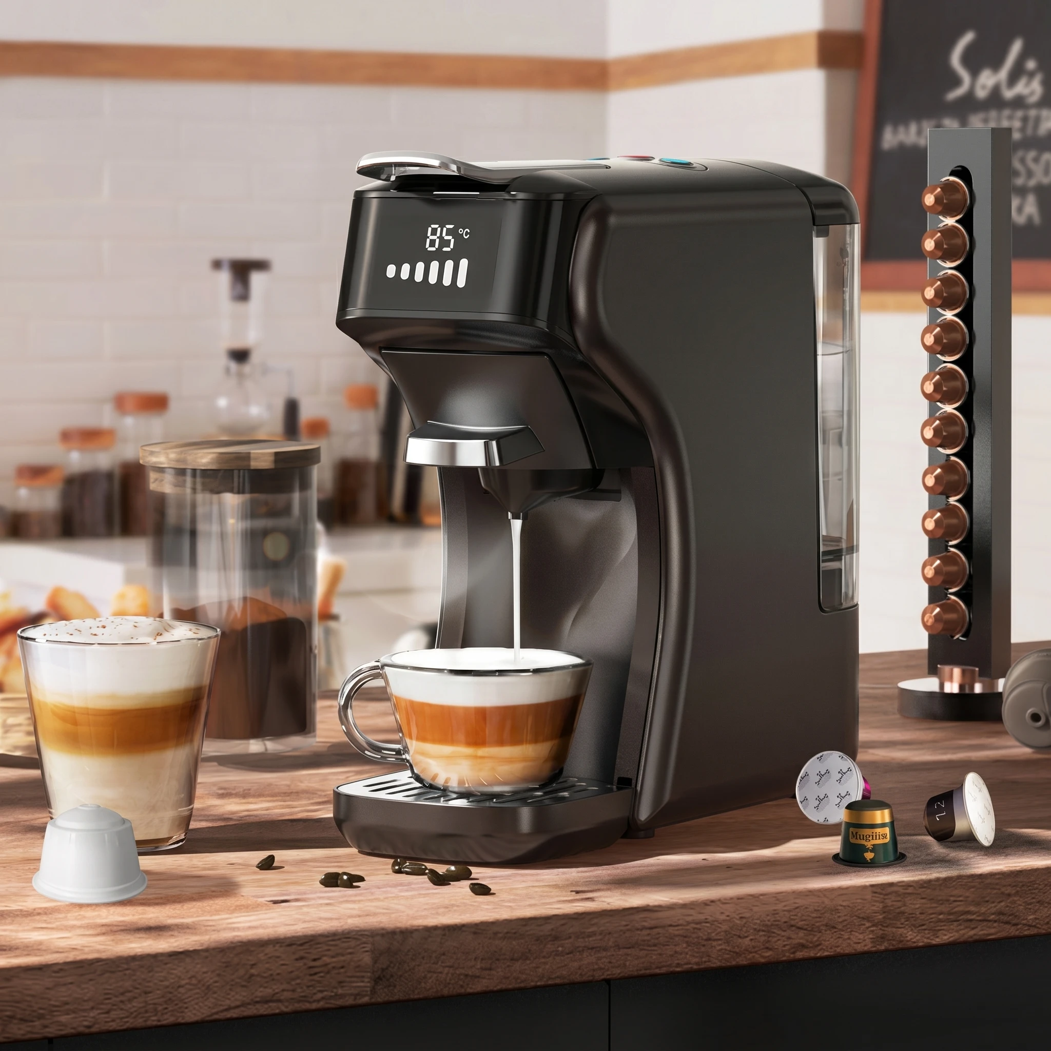 Máquina de café de cápsulas 6 en 1, espresso caliente y frío, compatible con Nespresso Dolce Gusto café molido, HiBREW h1b