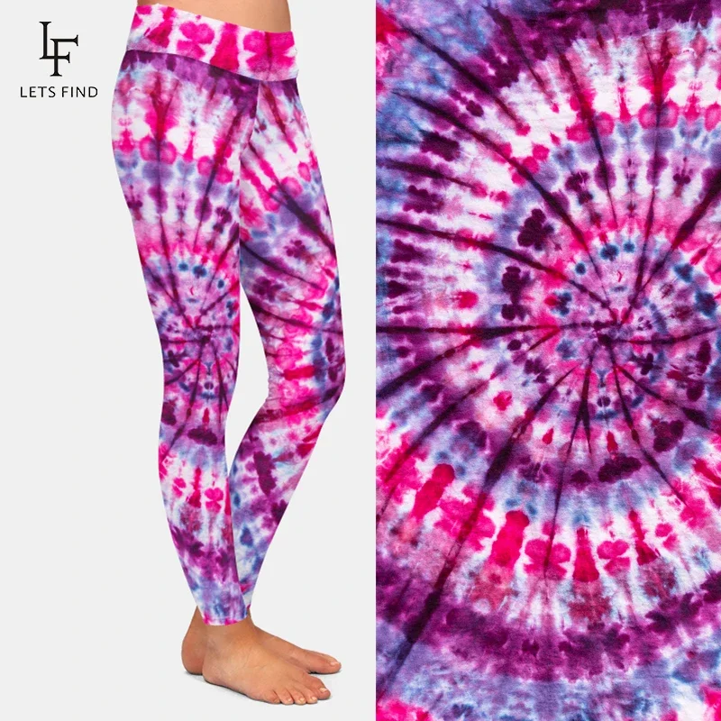 Letsfind marcas novas mulheres tie-dye imprimir leggings de cintura alta elástico leite seda impresso tornozelo-comprimento casual leggings