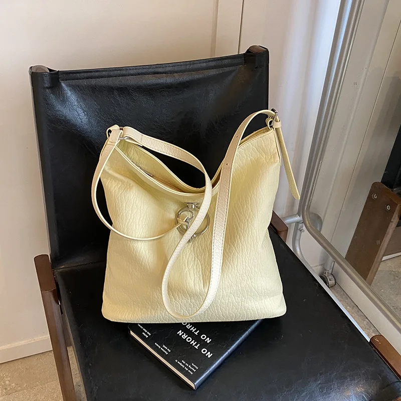 Bolso cruzado de gran capacidad para mujer, bolsa grande de hombro, Color sólido Simple, moda japonesa y coreana, estilo extranjero, 2024