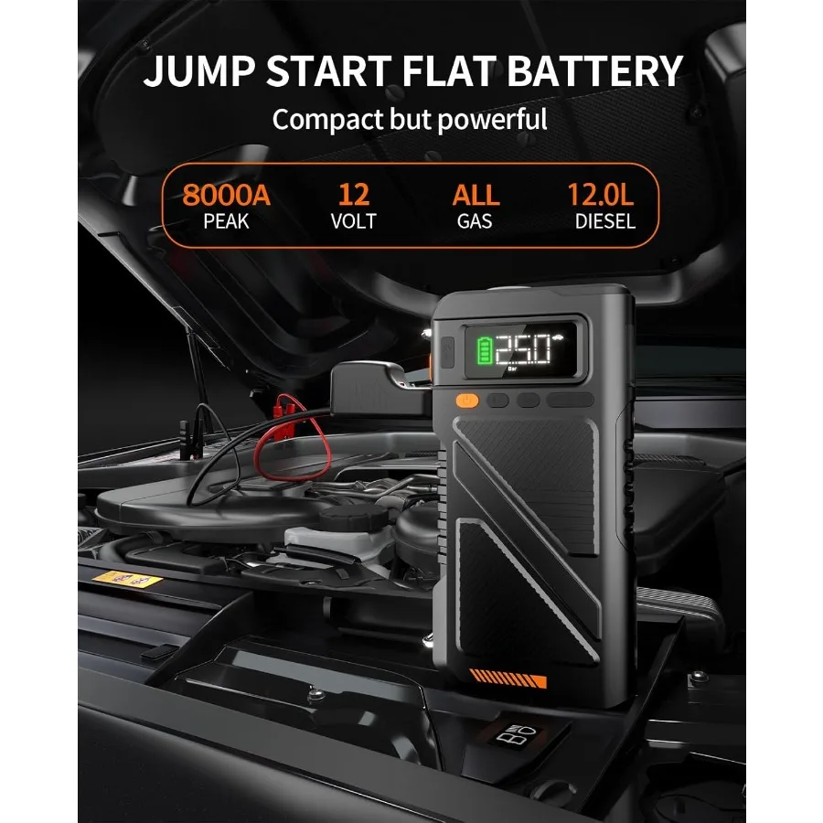 8000A الانتقال كاتب مع منفاخ هواء ضاغط تفريغ 9in1 المحمولة 12 فولت سيارة الانتقال صندوق الطاقة لجميع الغاز و 12L الديزل E