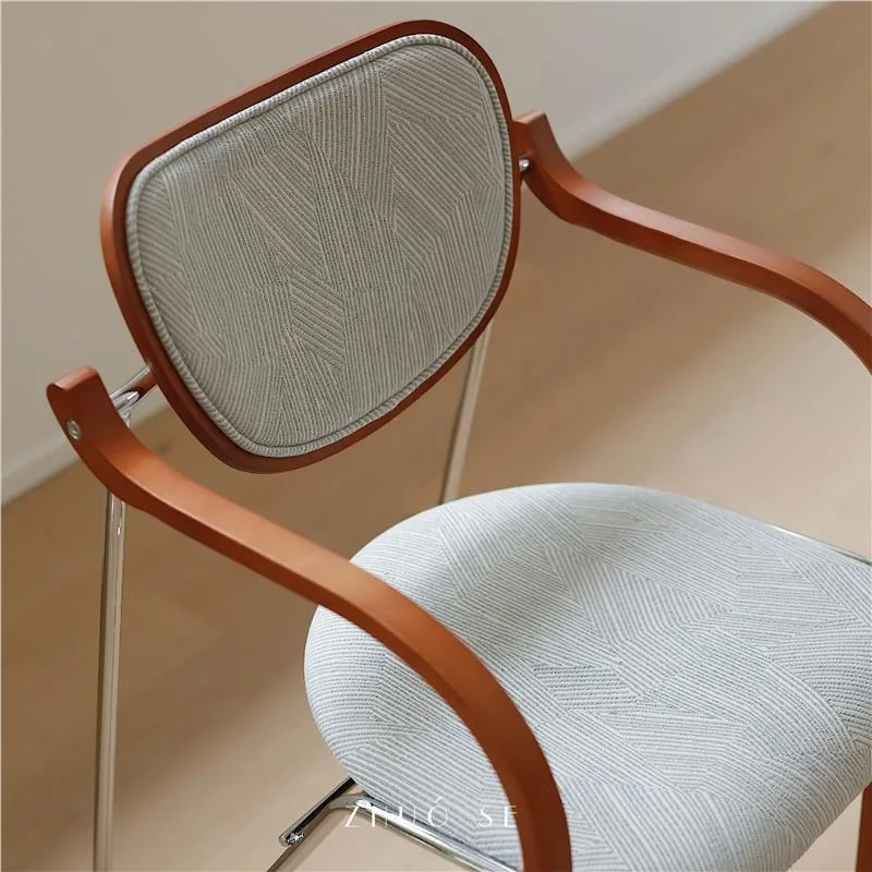 

French retro dining chair light blue solid wood soft bag armchair book desk chair metal