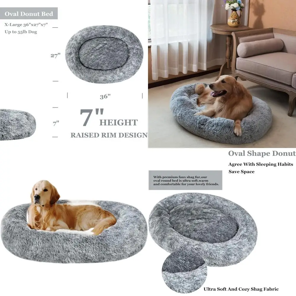 

Серая круглая моющаяся лежанка для животных из искусственного меха, размер XL, 36x27x7, для средних собак