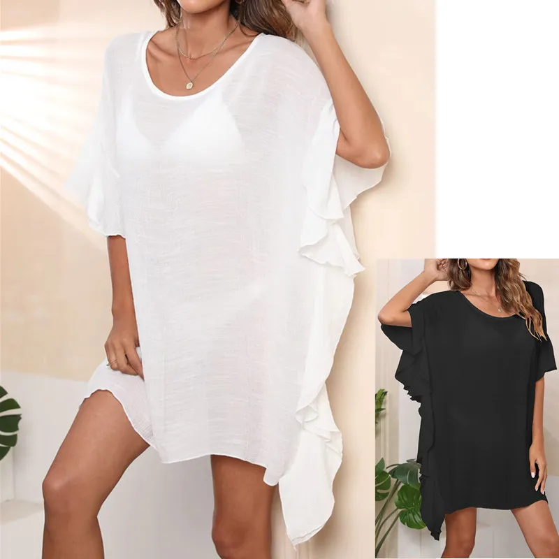 

Модная Пляжная накидка с оборками, белые накидки с воланом для женщин, лето 2024, сарафан, накидка, женский сарафан