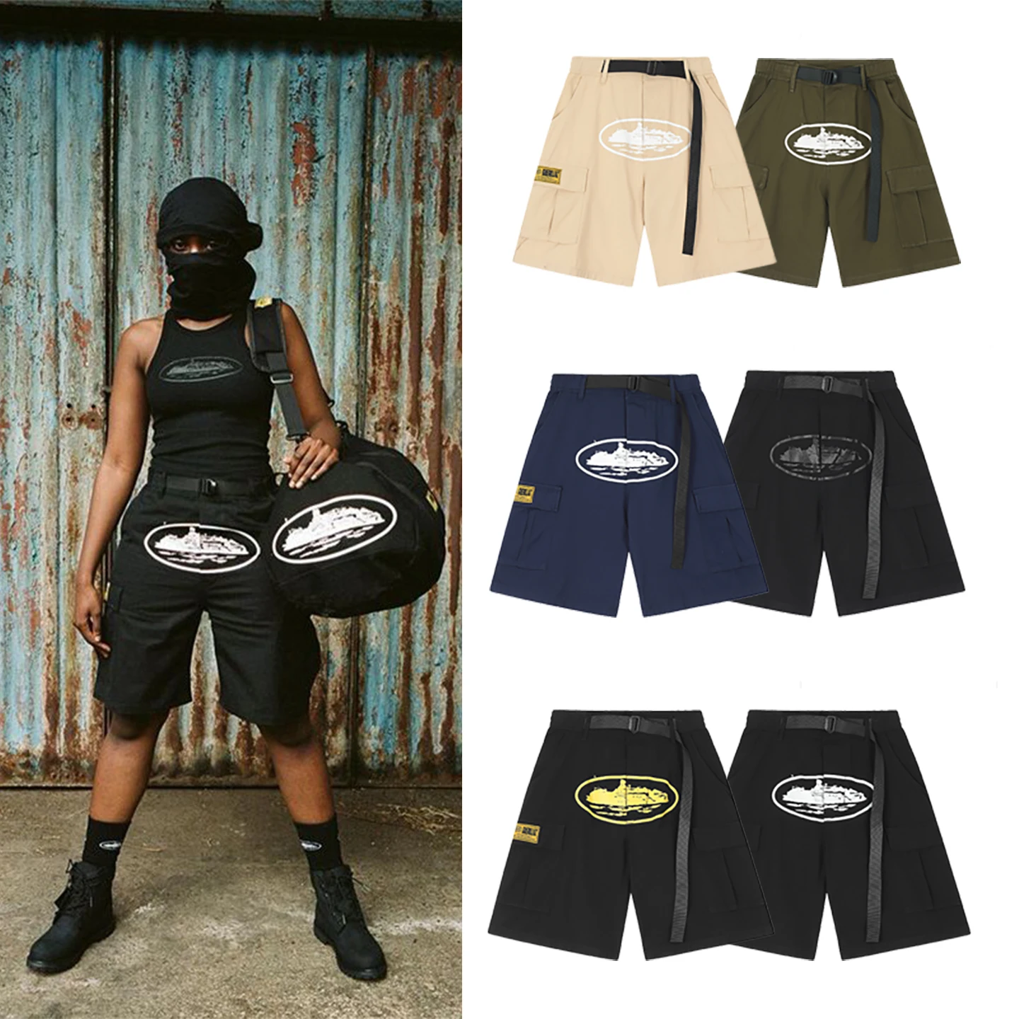 

Повседневная свободная одежда с принтом American Devil Island, летние брюки с несколькими карманами для спецодежды, прямые молодежные брюки