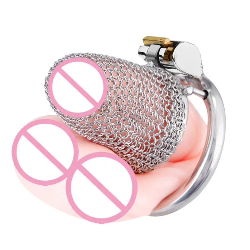 

Men's Mesh Metal Chastity Cage Soft Armor Stainless Steel Penis Lock Cock Ring Training Accessory Pleasure Enhancing Device