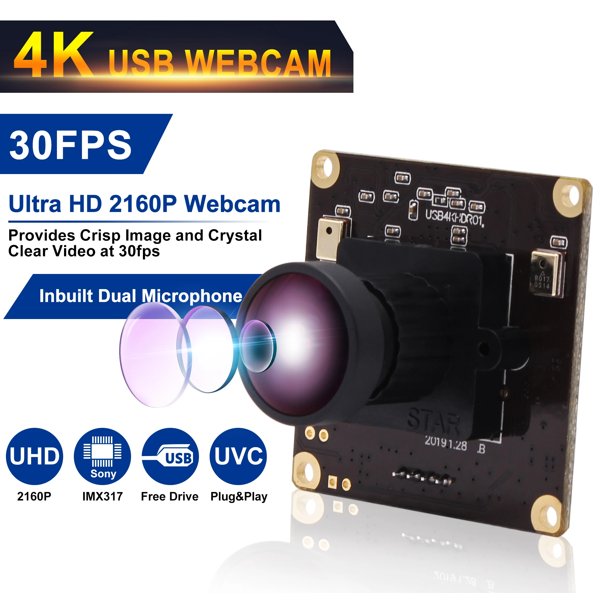 

ELP 4K USB Camera Module with 170 degree Fisheye Lens Wide Angle Ultra HD Webcam Industrial Lightburn Camera for Raspberry Pi
