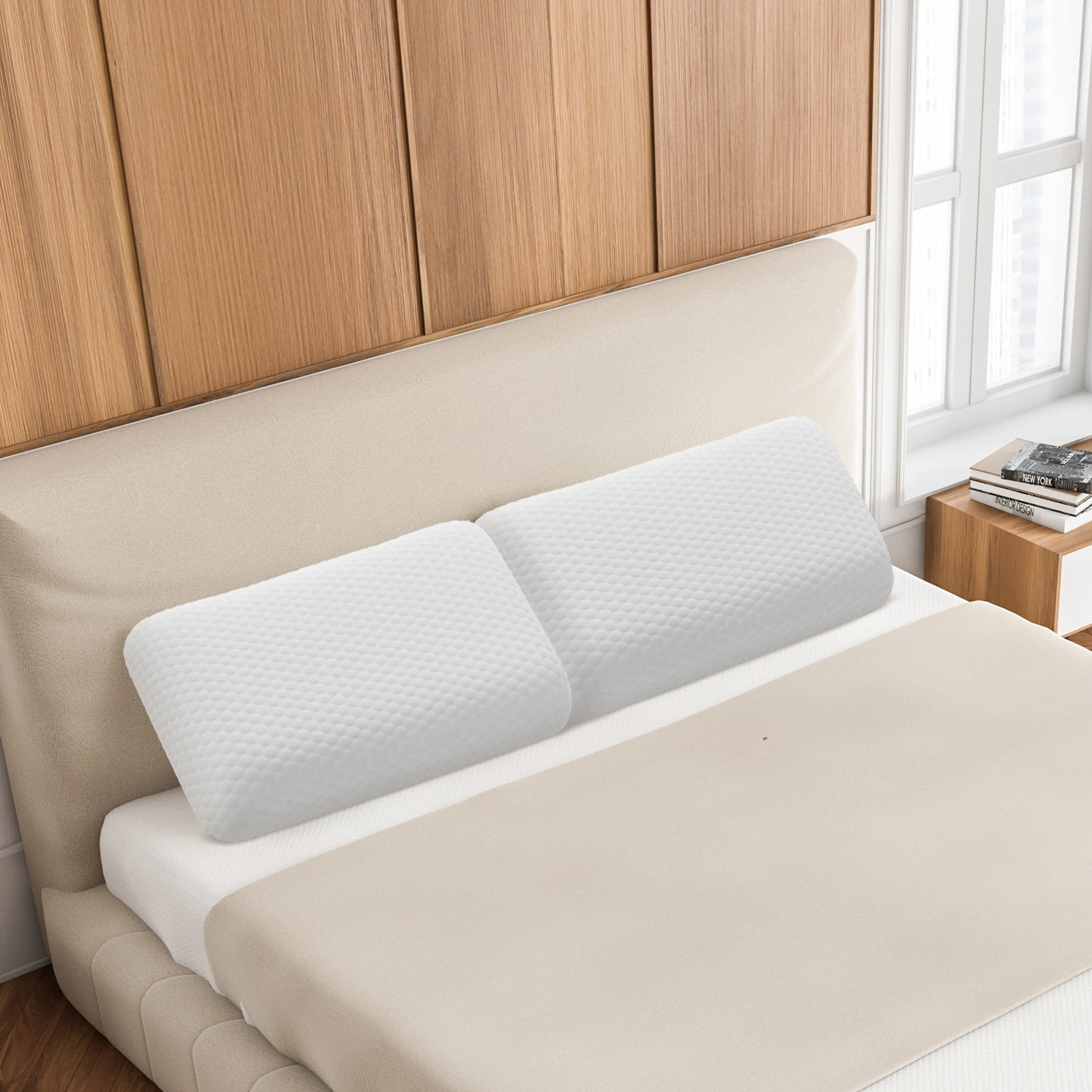 MCQ 2 Pack Neck Pillow Comfort Memory Foam Pillows Standard Size Removable Washable Cover Ventilated Cooling Bed Pillow