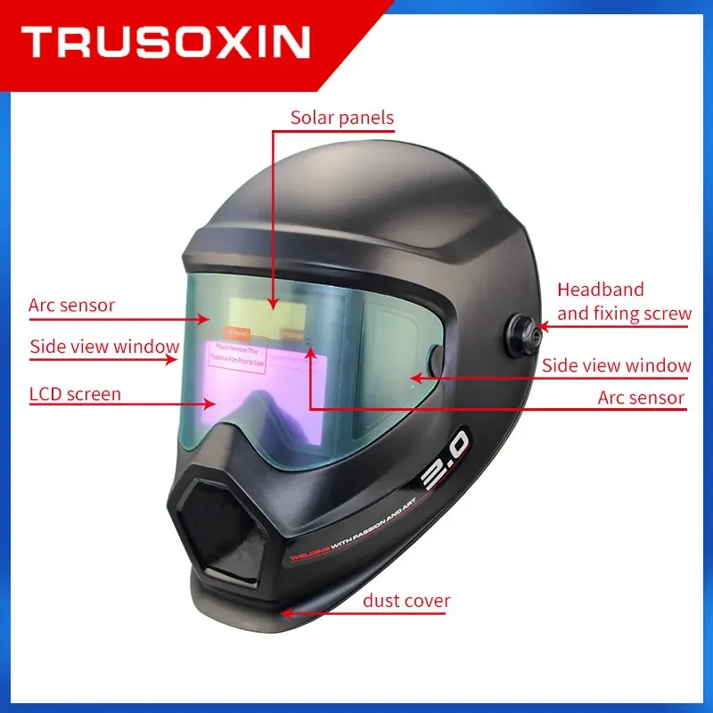 2022 New Big View 360° with Side Window DIN9-DIN13 Welder Mask Welding Helmet