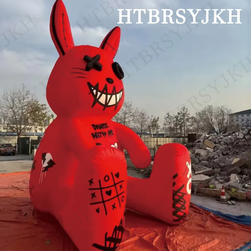

Cartoon inflatable violent rabbit air model red rabbit animal theme exhibition Halloween decoration props
