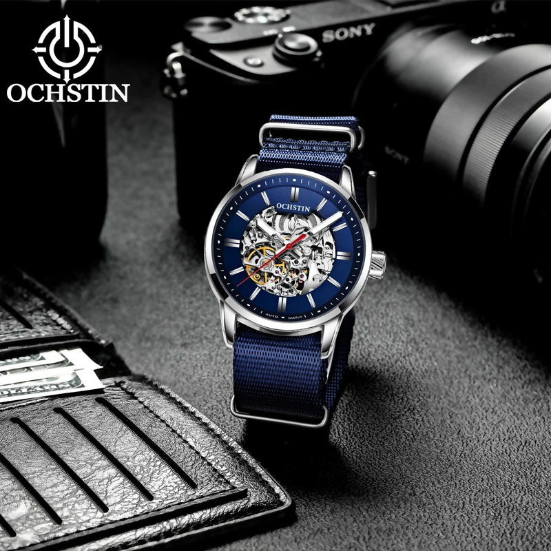 

OCHSTIN лучший бренд класса люкс мужские механические наручные часы водонепроницаемые мужские часы скелетон нейлоновый ремешок мужская мода классические часы