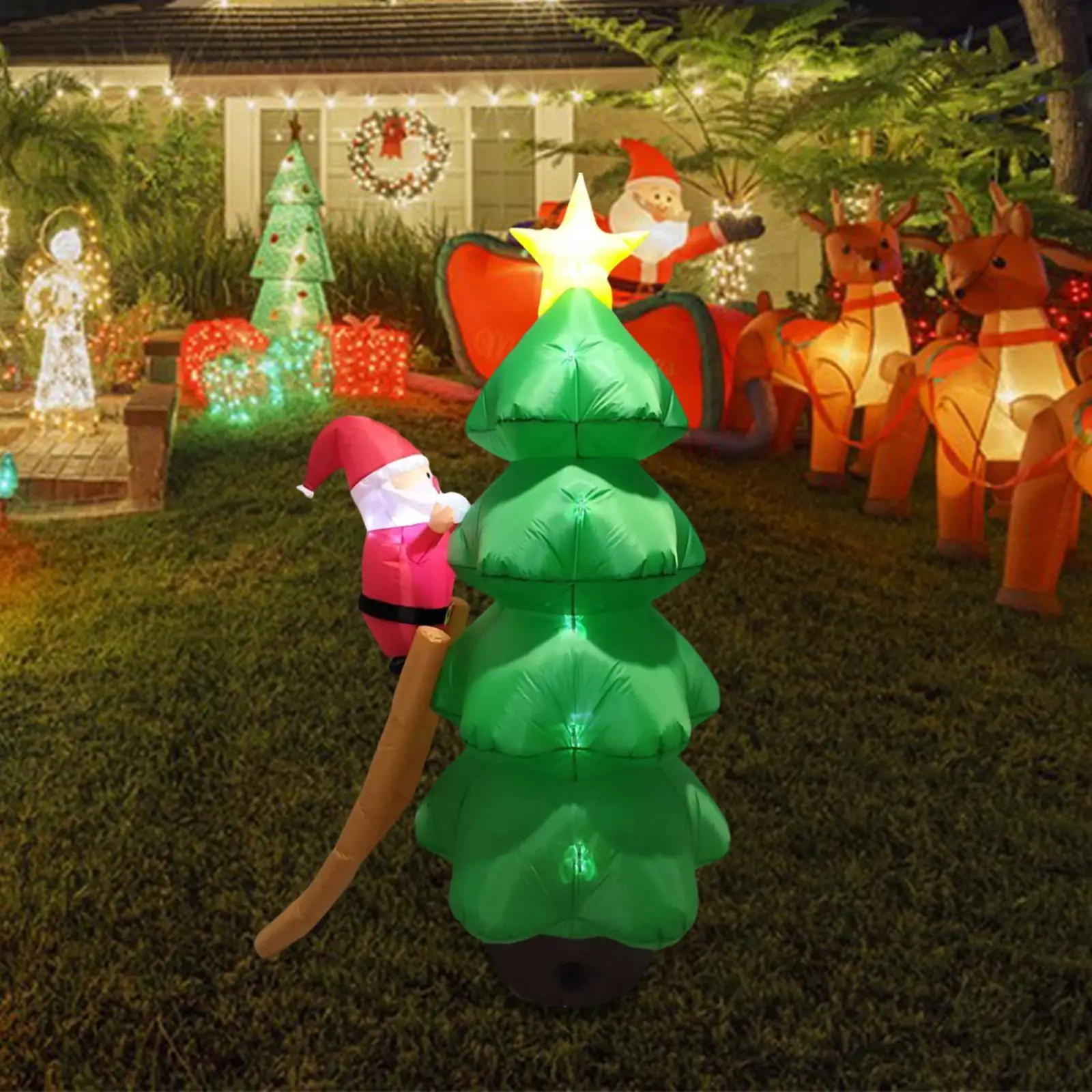 Inflatable Santa Christmas Character LED Outdoor Indoor Lighted Decoration for Garden Lawn Patio Fence